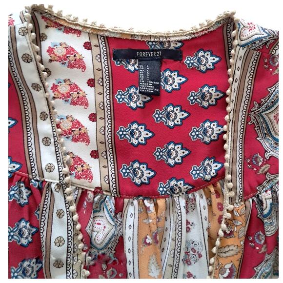 FOREVER 21 Boho Flowy Kimono Style Top Size L Loose Cover Up Floral Stripe Print - Picture 11 of 11